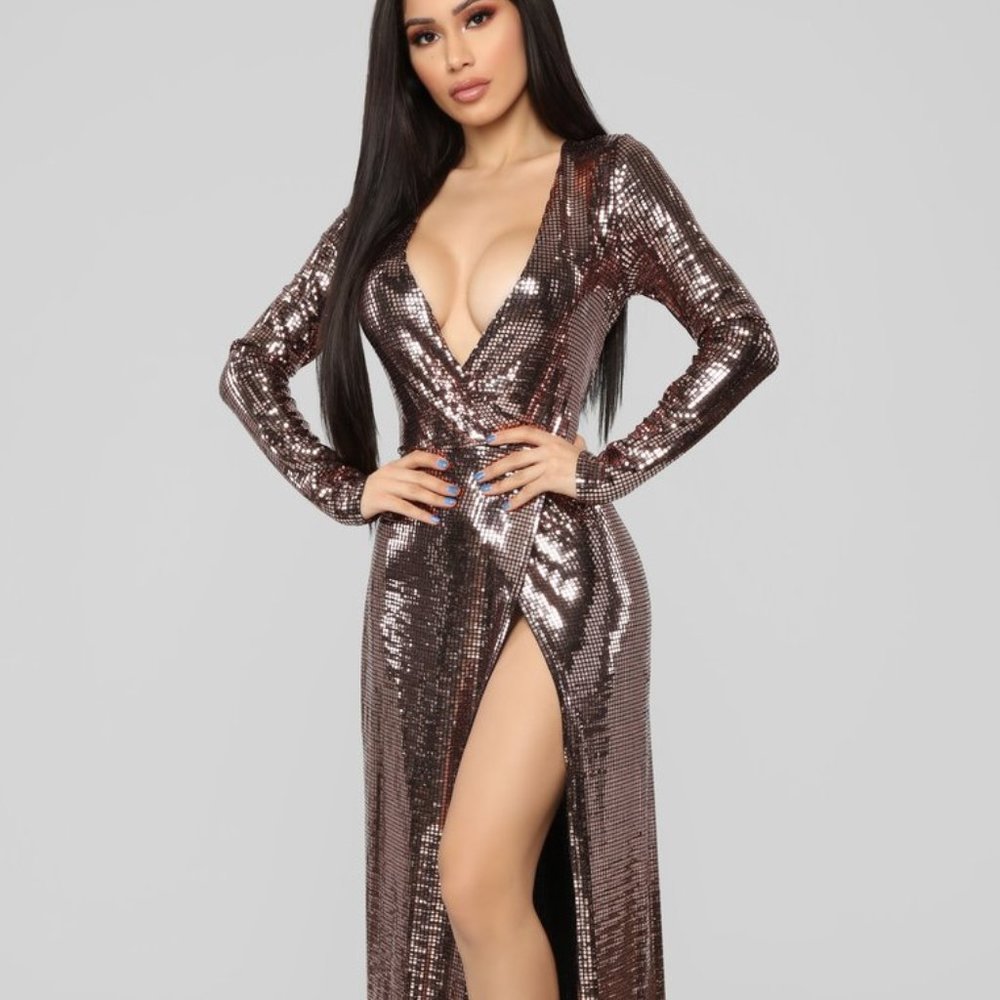 Disco Dreams Metallic Dress - Bronze Maix